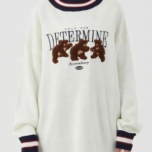 Aelfric Eden Cotton Streetwear Teddy Bear  Slouchy Oversized Sweater Size M Y2K